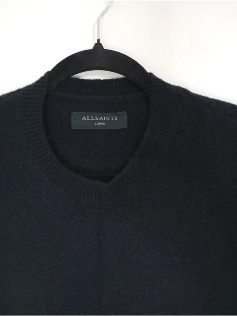 AllSaints Black Crewneck Sweater Mens Large Viscose Wool Blend